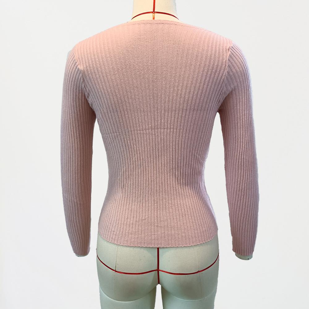 Damen V-Ausschnitt Strick Langarm Schlank Enganliegendes Einfarbiges Unterhemd Tops