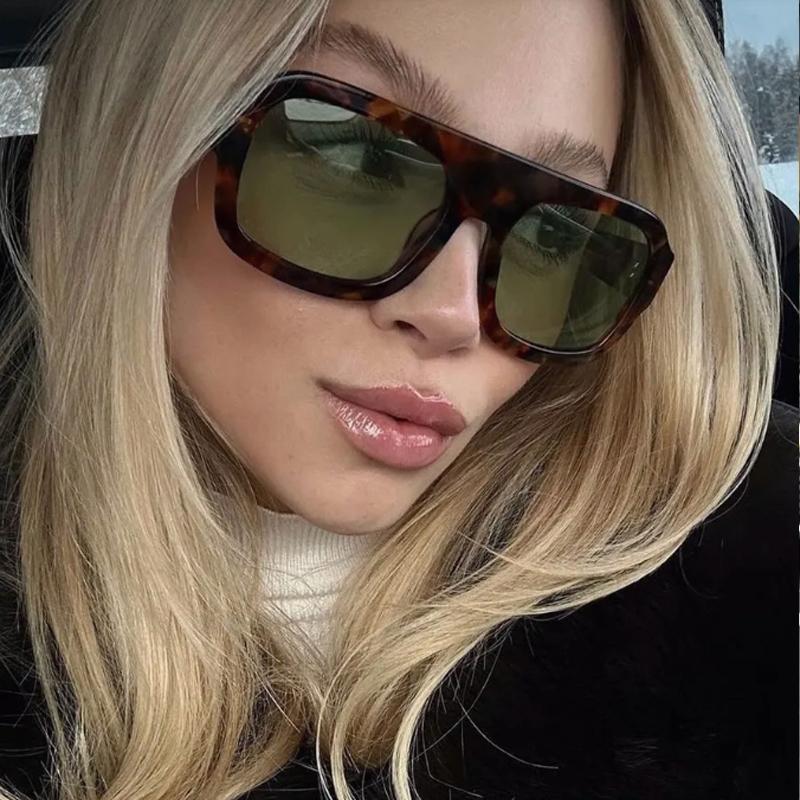 2Pcs Trendy Flat Top Square Frame Sunglasses Women Vintage Polygon Design Sun Glasses Men Leopard Stylish Pilot Shades Uv400
