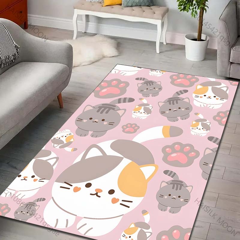 1FPC Cartoon Kitten Print Carpet for Living Room Bedroom Sofa Creative Doormat Home Decor Area Rugged Non-slip Mat Girl Gift