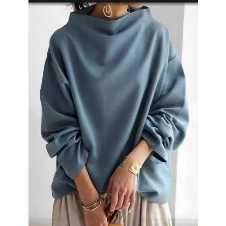 Casual Blouse Black Female High Neck Korean Long Sleeves Simple Tops Women Autumn Fashion Shirts