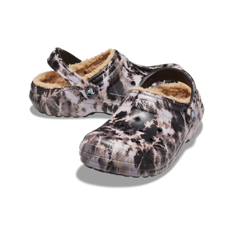 Crocs Classic Lined Bleach Dye Clogs Unisex 'Black White Beige'