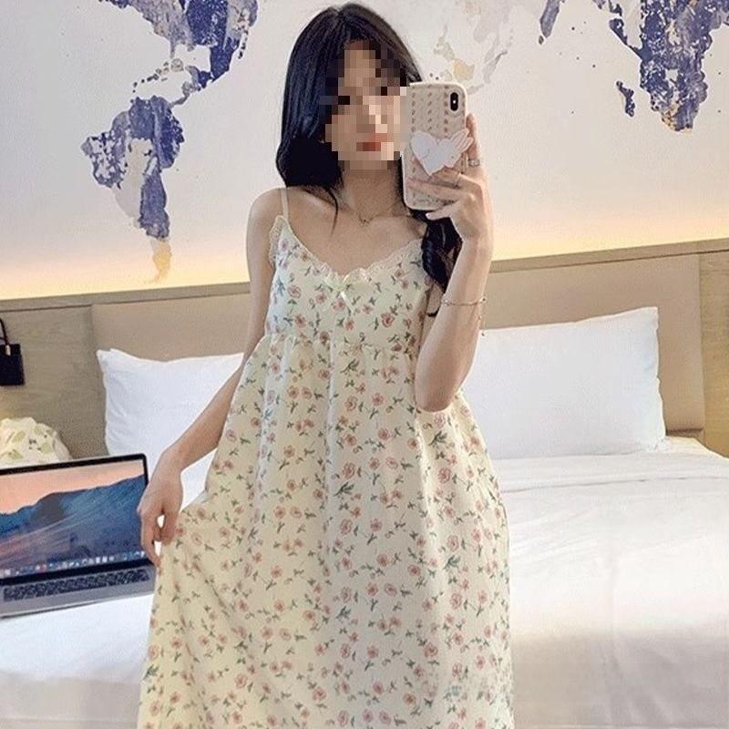 Summer Sleeveless Nightdress With Cotton Knit Fabric For Women Casual Homewear