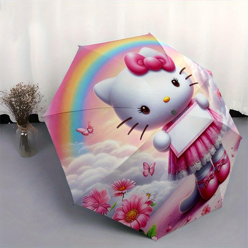 Hello Kitty,Rainbow Automatic Folding Umbrella-Simple 8-Rib Design, Bright Cartoon Pattern, Durable Iron Frame, Suitable For Travel, Outdoor