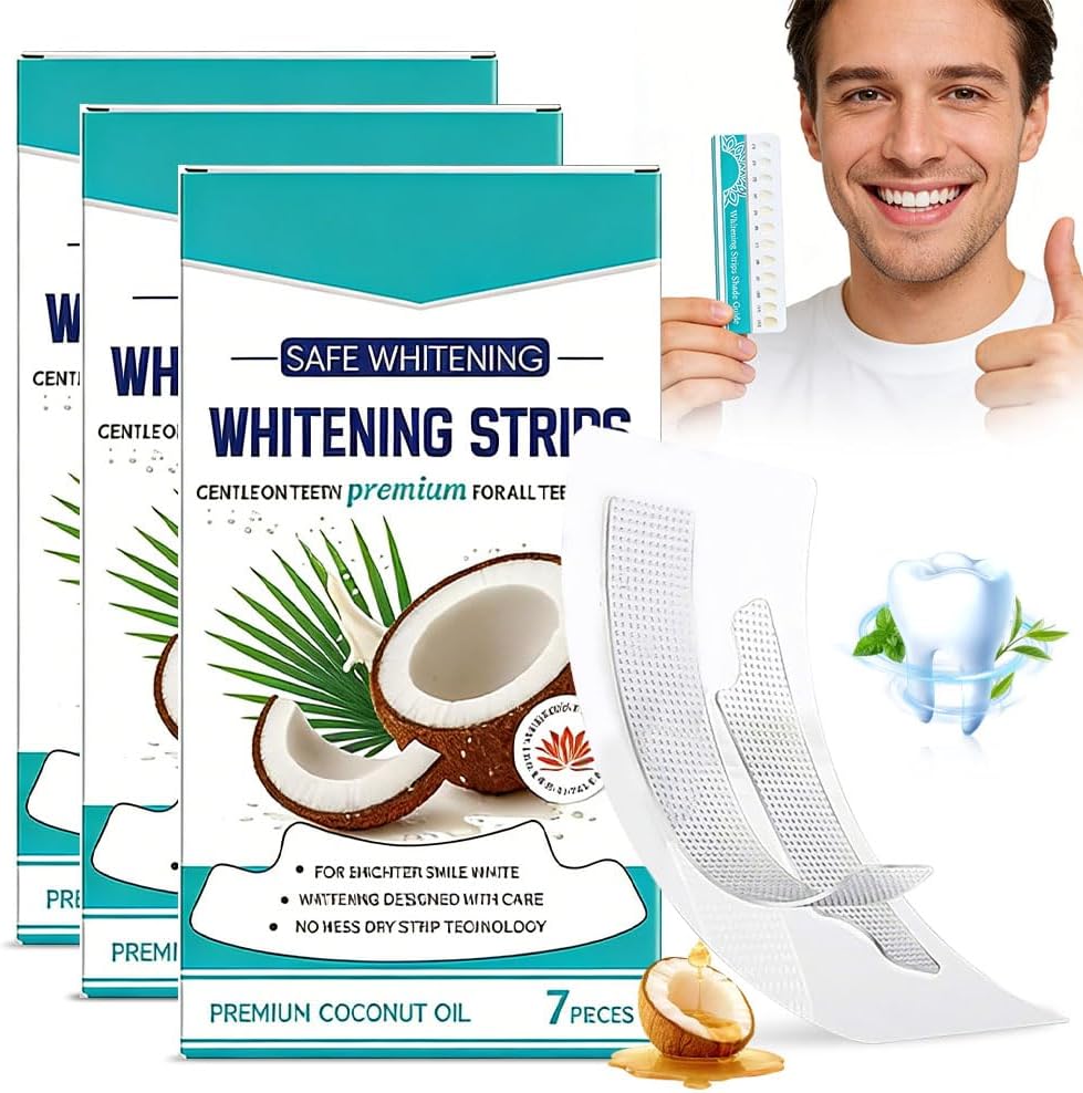 Teeth Whitening Strips, 21 Teeth Whitening Strips with Natural Coconut Formula - Effective Teeth Whitening in 7 Days - Safe for Dental Crown