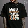 Easily Distracted By Rocks Funny Rocks Motorcycle T-Shirt For Riders Men's Cotton Casual Round