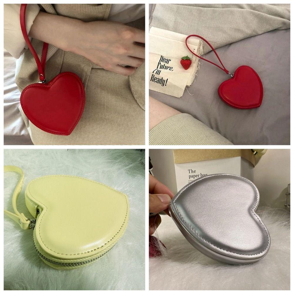 

Карманные кошельки из искусственной кожи с карманом для карточек в корейском стиле, однотонная сумка с сердечками, красный женский кошелек Love Hear