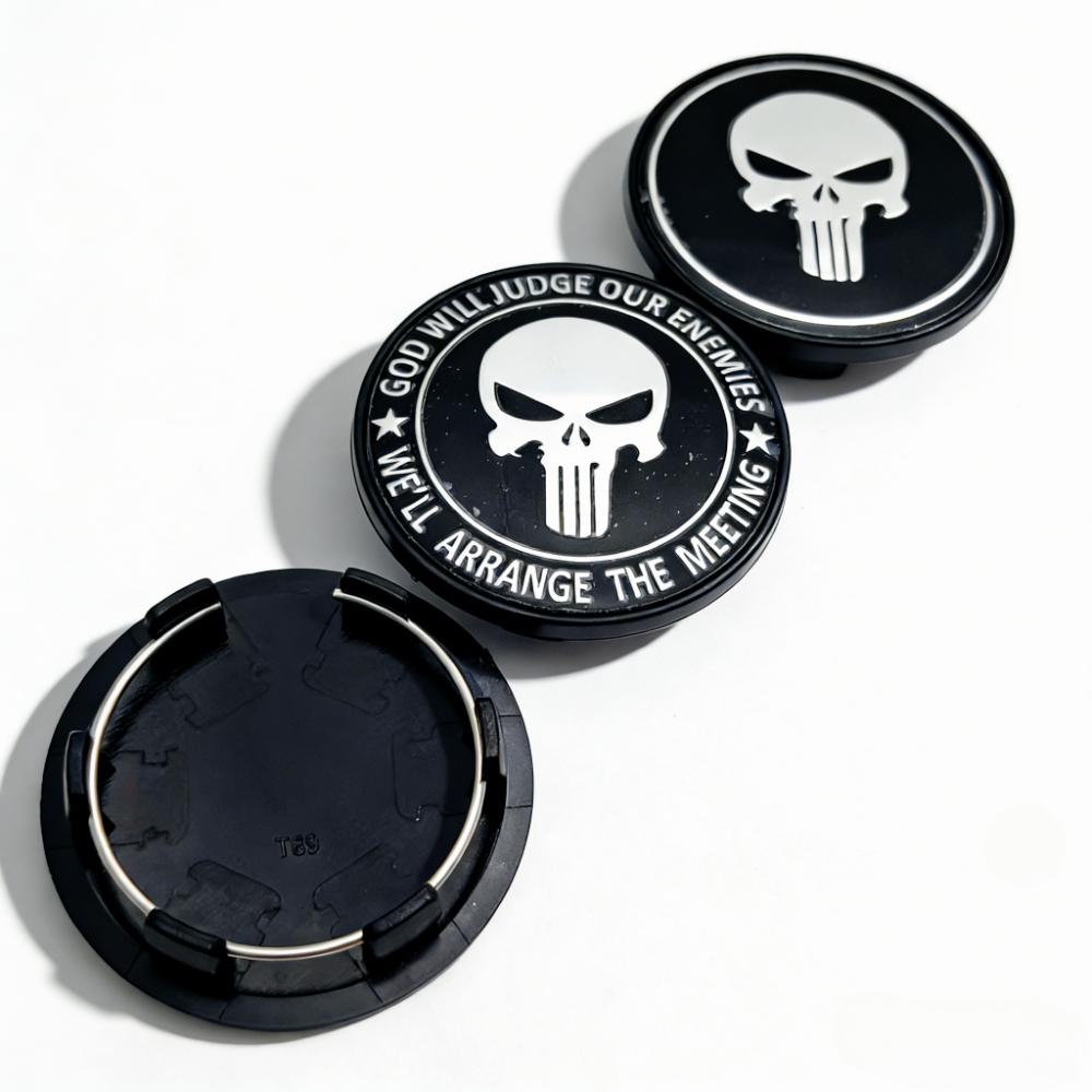 4pcs Skull Logo Emblem Badge Car Wheel Center Caps 69MM Clips 56MM Wheels Hub Dust Cap Rim Hubcaps Cover Replace Car Accessories