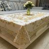 Gilded Table Cloth PVC Coffee Table Mat Waterproof, Scald Oil Resistant Golden Flowers Style Minimalist Plastic Tablecloth