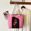 Classic Outdoor Practical Retro Canvas Tote Bag Cartoon Print Handheld Beach Bag Large Capacity CLE