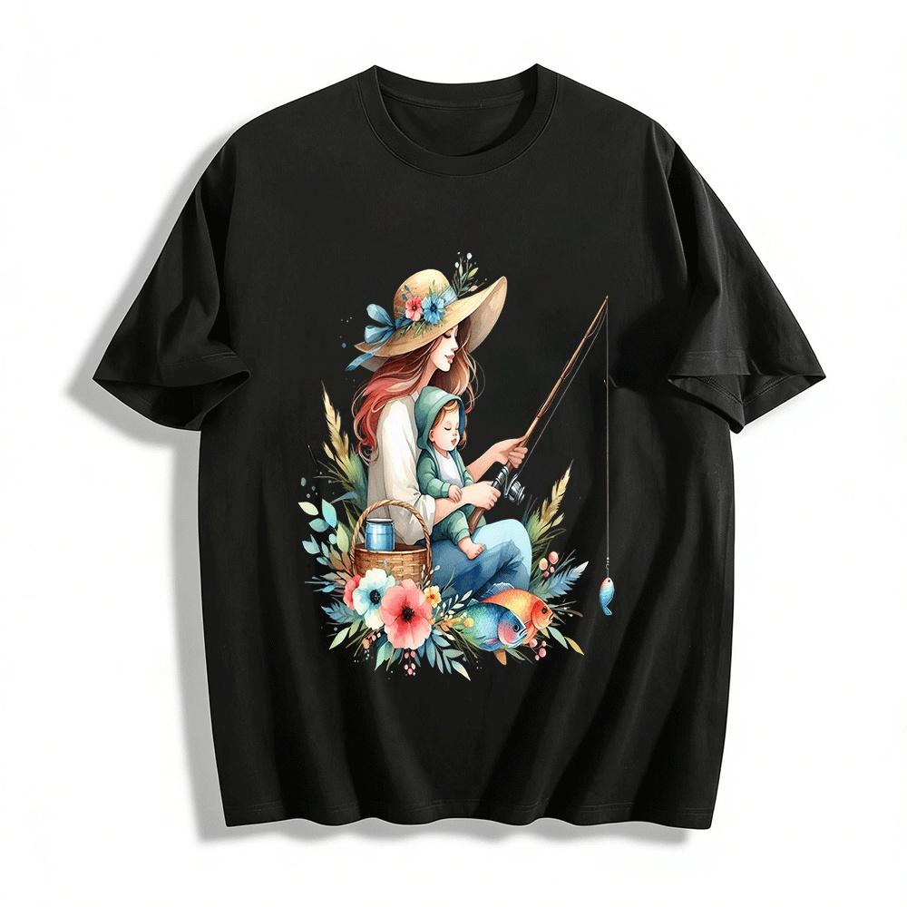 

Mother And Child Fishing Time Printed Casual Top Pure cotton T-shirt XXS