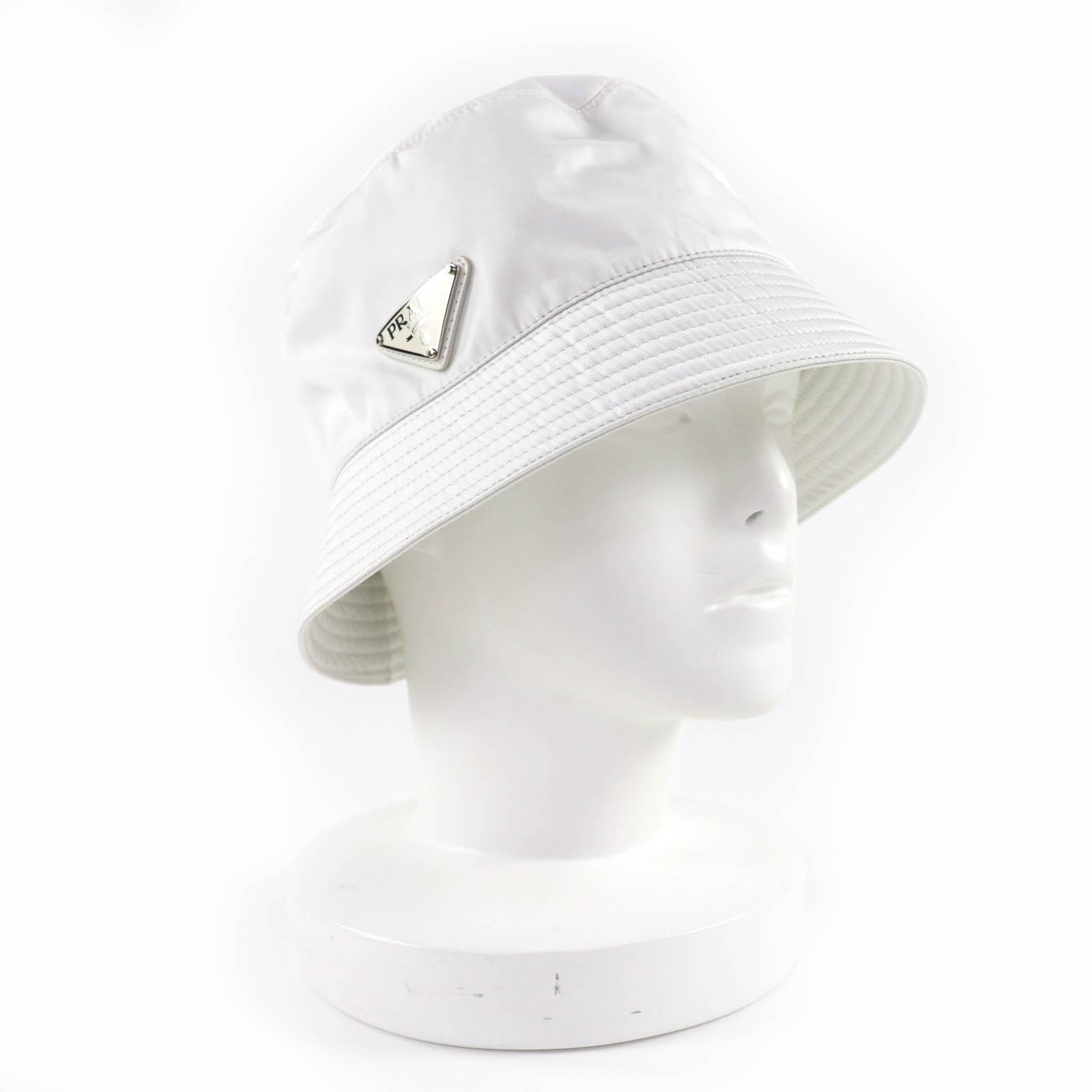 

Excellent PRADA hat Re-Nylon Triangle With Logo Bucket white Women M 1HC137 Used
