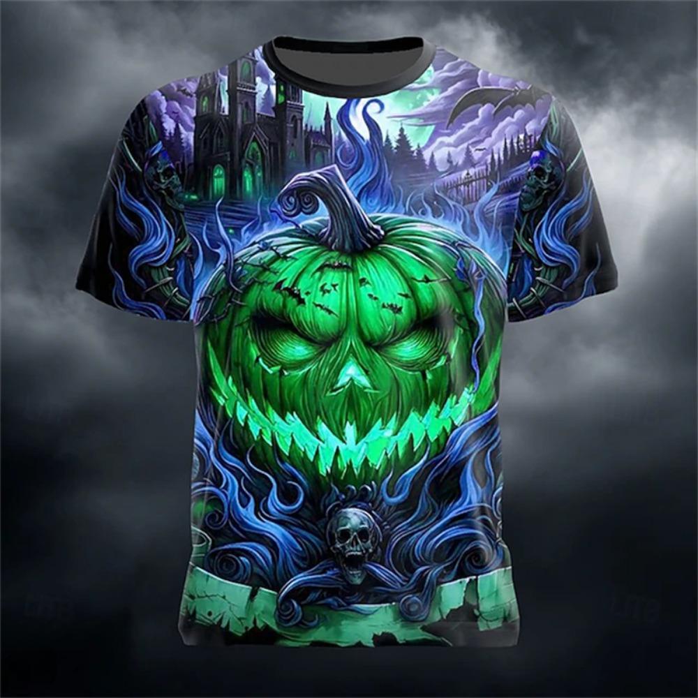 Halloween horror pumpkin 3D printed fashionable men's T-shirt 2025 new daily outdoor sports party quick drying breathable street clothing