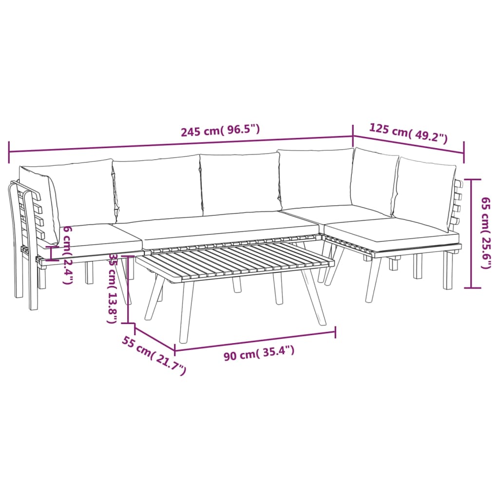 5 Piece Garden Lounge Set with Cushions Solid Acacia Wood
