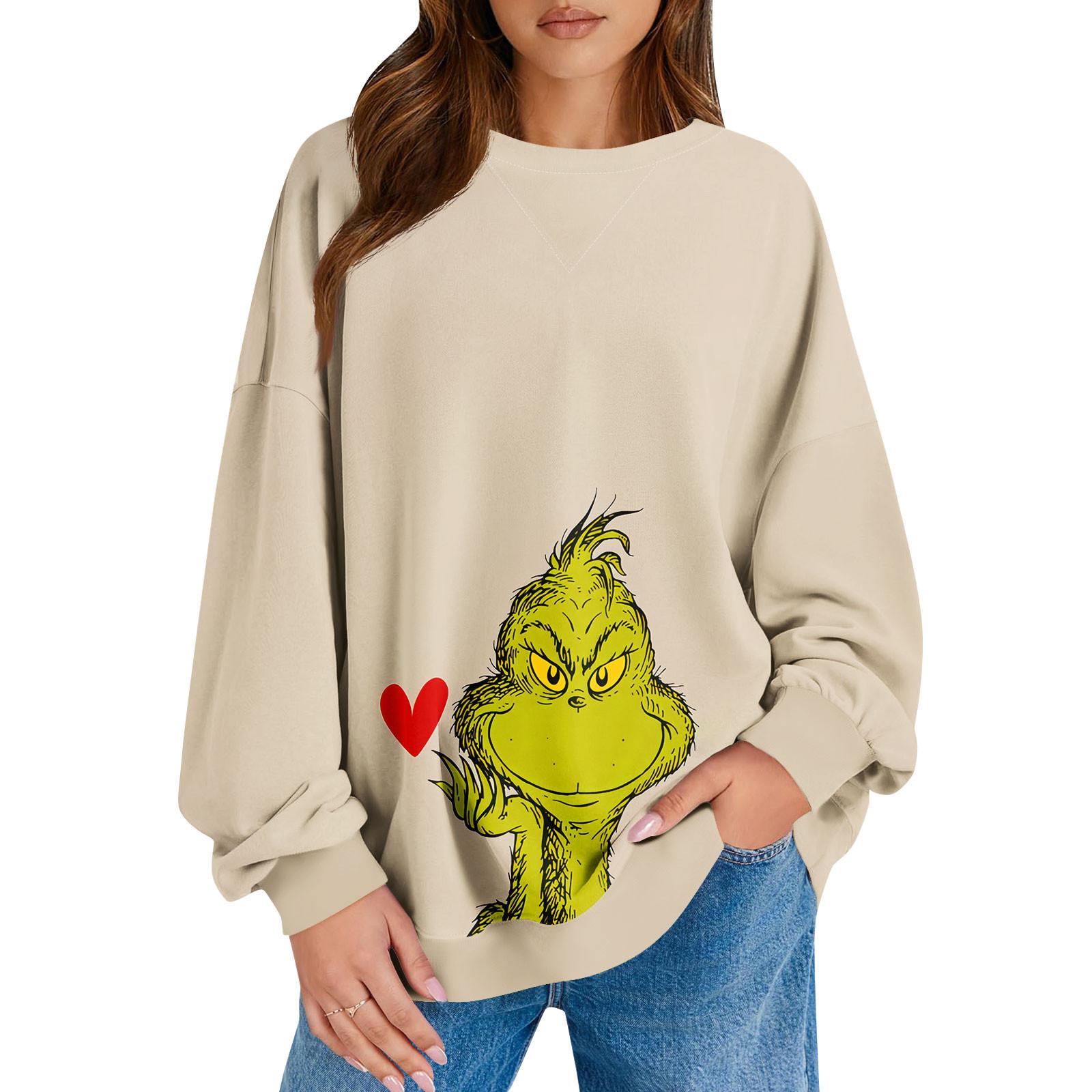 

Женский повседневный рождественский принт пуловер с длинным рукавом рубашка свободного покроя свитшот M бежевый