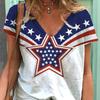 Summer V-neck 3D American Flag Printed Top Fashionable Casual Short Sleeved Women's T-shirts