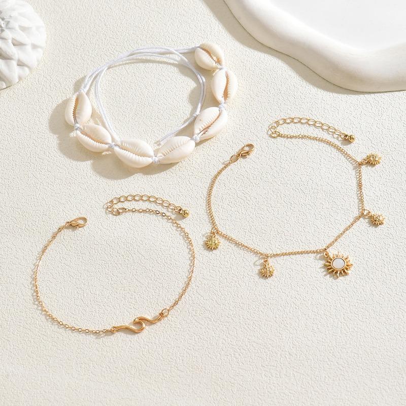 New simple natural shell summer anklet set casual beach vacation wind adjustable anklet jewelry
