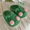 Fashion Lovely Frog Fluffy Slippers for Women 2025 Winter Anti Slip Warm Plush Home Slipper Lady Thick Platform Household Cotton Shoes