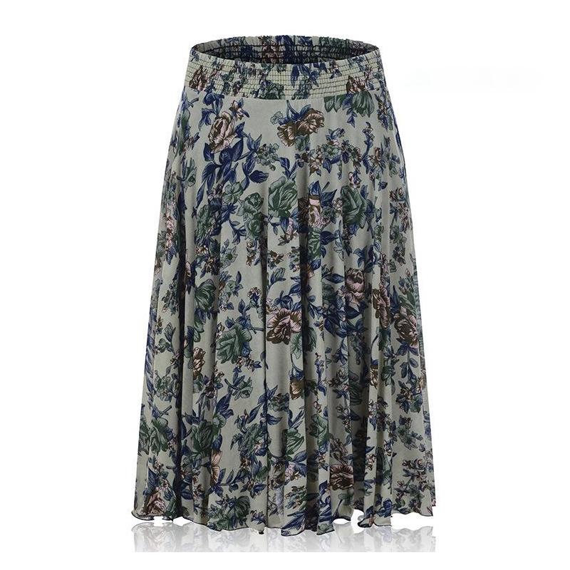 

Летняя юбка из ледяного шелка с эластичной талией для женщин среднего и пожилого возраста One Size