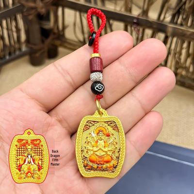 Drageanheng Nøkkelring med Åtte Beskyttende Guddommer og Tredimensjonalt Gull Thangka-design av Wutai-fjellet