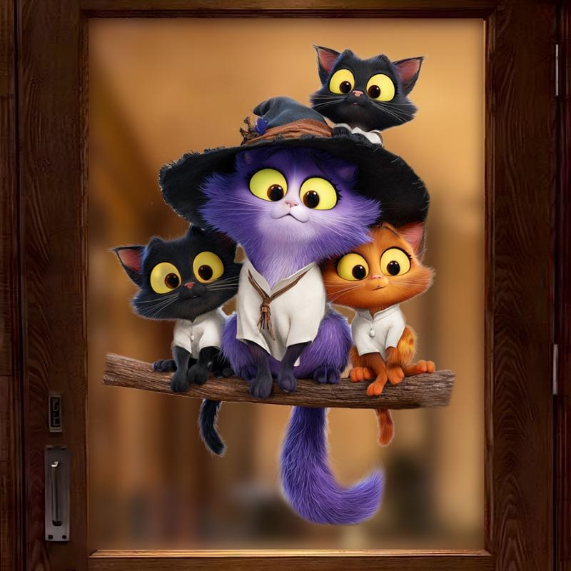 Cartoon Halloween Katze Fensteraufkleber - Selbstklebend Ohne Kleber Glasverschönerungsaufkleber