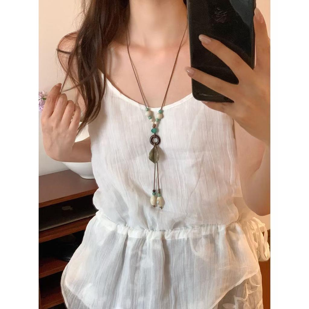 New Chinese-style Zen beaded pendant necklace New ethnic style neck accessories Long neck chain for women's year