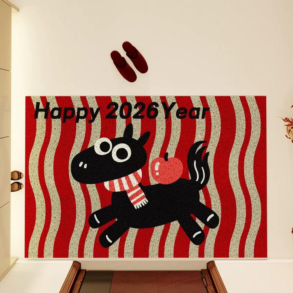 Year Of The Horse Festive Red Doormat, Shoe Changing Area, Wear-Resistant And Cutting Foot Mats, Household Porch Silk Ring Entry Door Floor Mats