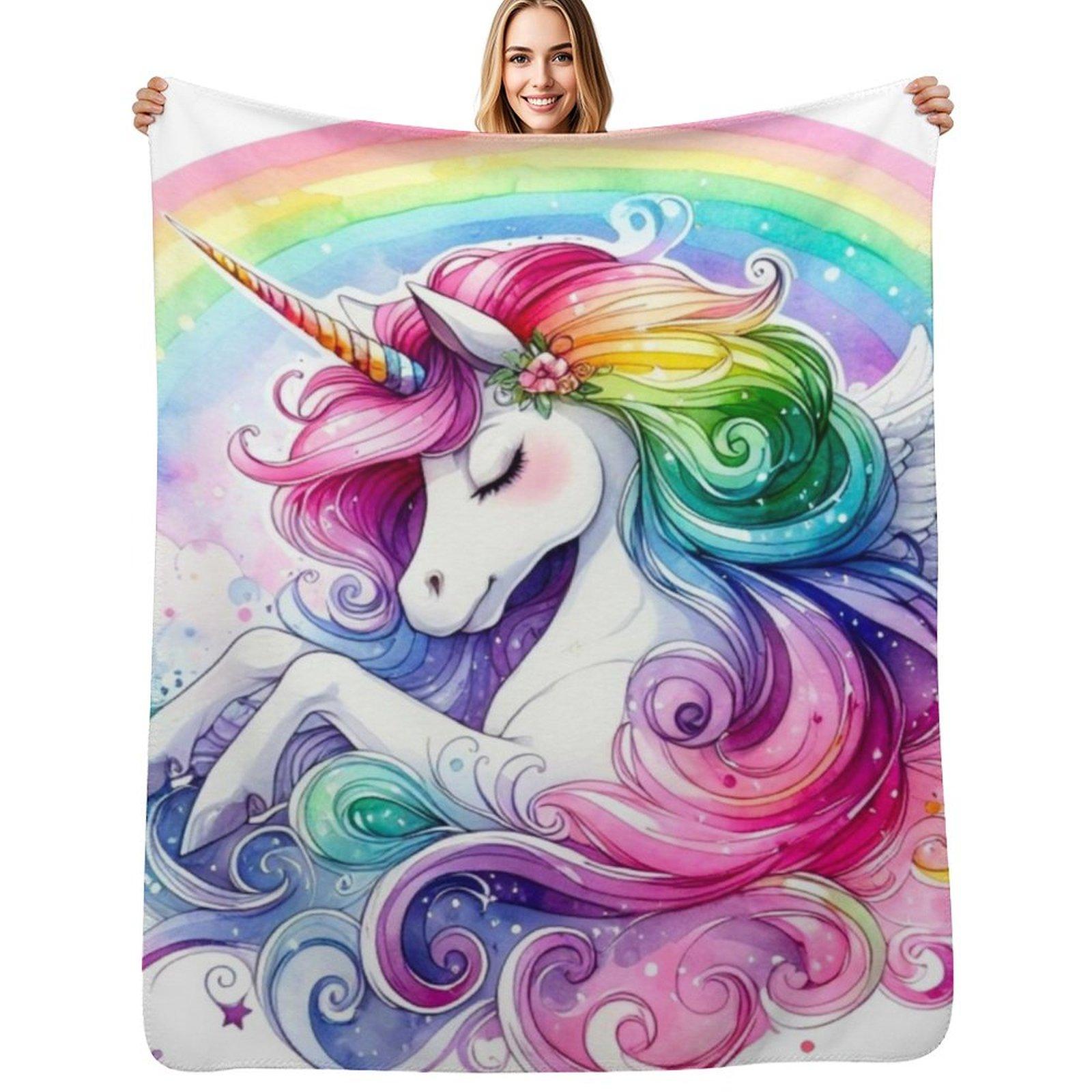 Rainbow Pegasus Unicorn Throw Blanket Soft Comfort Blanket for Reading Watching TV 75x100cm