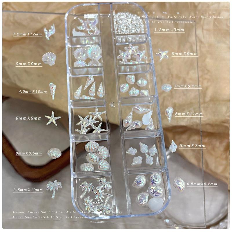 12 Grids Aurora Ocean Nail Charms Set Mermaid Seashell Starfish 3D Nail Art Rhinestones Decoration