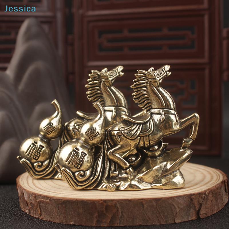 Brass "Horse To Success" Figurine - Feng Shui Wealth Statue With Gourd Coins For Home Office Decor