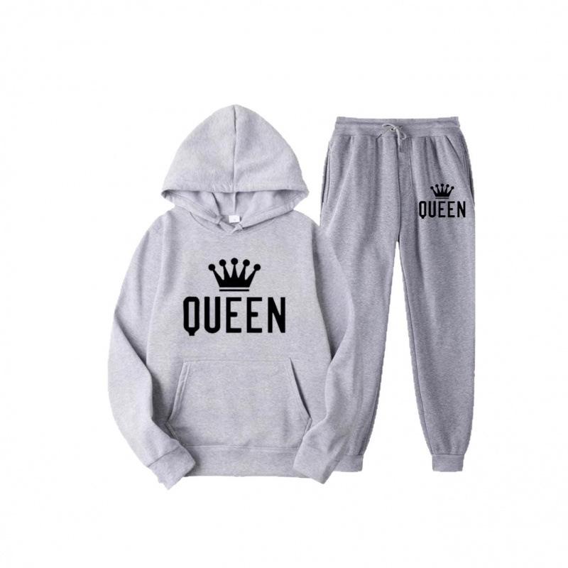 2025 Erkek Büyük Beden Polar Kapüşonlu Sweatshirt Seti - QUEEN Baskılı Moda Sonbahar/Kış İçin