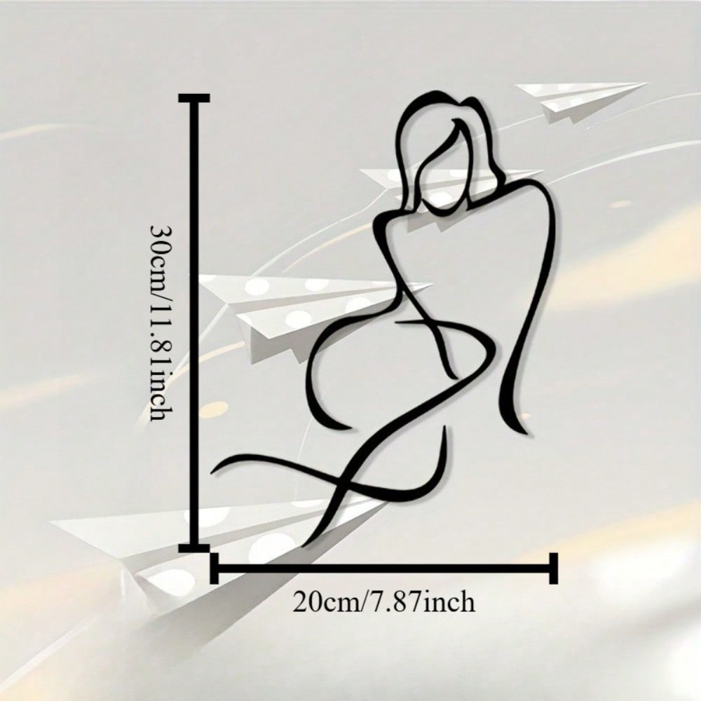 Minimalist Black Line Art Metal Wall Decor, Elegant Female Figure Sculpture