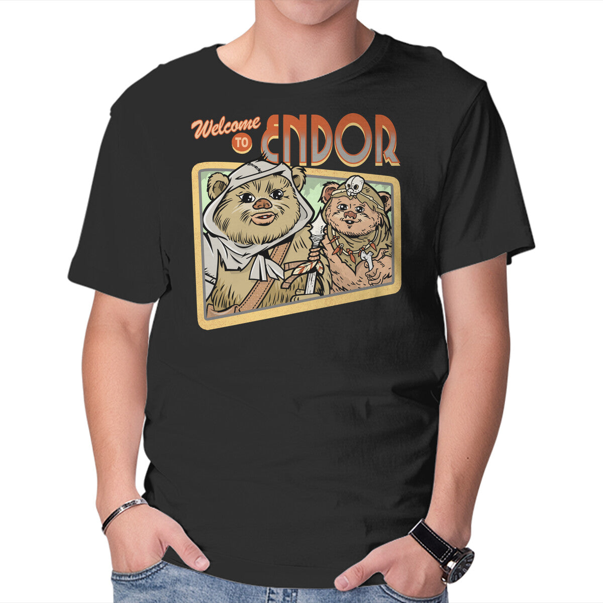 Unisex Crew Neck T-Shirt Welcome To Endor Graphic Short Sleeve Casual Tee M