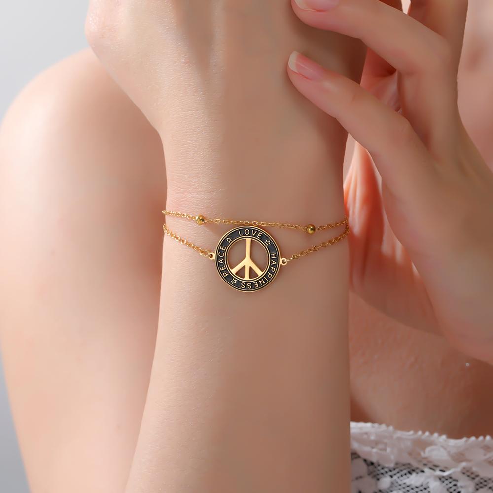 Dawapara Vintage Peace Sign Bracelet Peace Love Happiness Blessing Charm Couple Bracelet Stainless Steel Jewelry