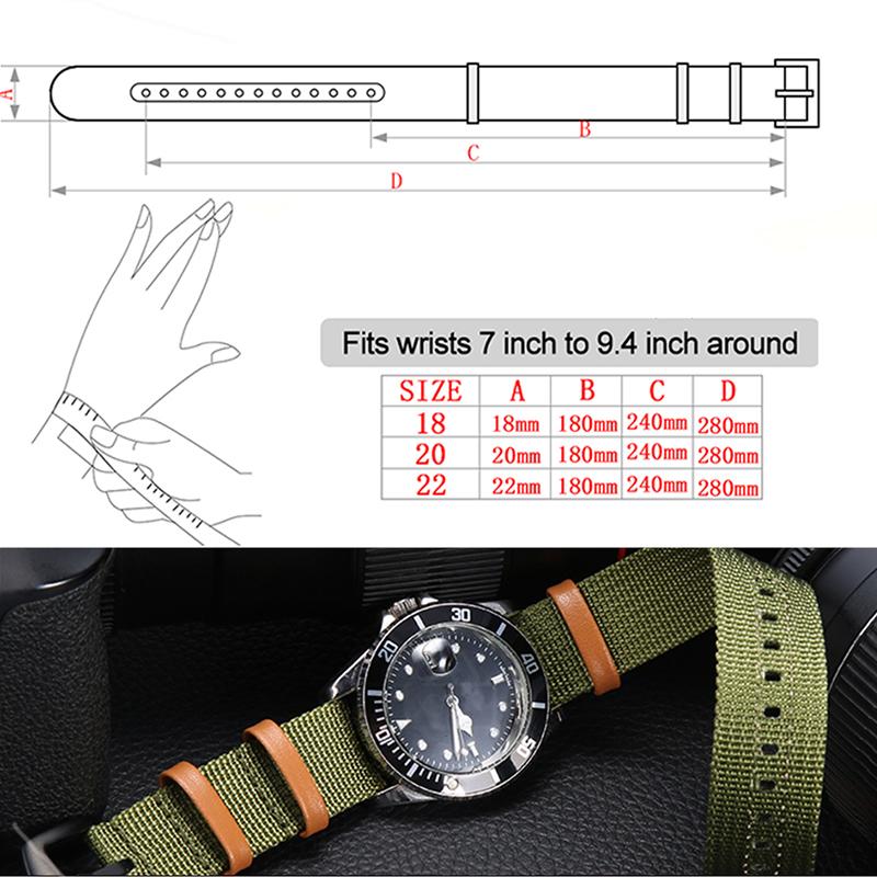 20mm 22mm Fashion Nylon Catch Leather Strap Men Women Canvas Watchband Bracelet Replacement Wrist Watch Accessories
