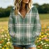 Women's Plaid Print Long Sleeve Hooded Jacket with Pockets and Casual Coat