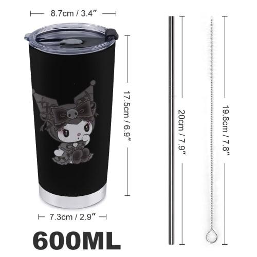 Kuromi Tumbler, Mug, Coffee Cup, Convenience Store Cup, Insulated, Direct Drinking Stainless Steel Water Bottle, with Lid, Portable, Straw, 600ml, Cha