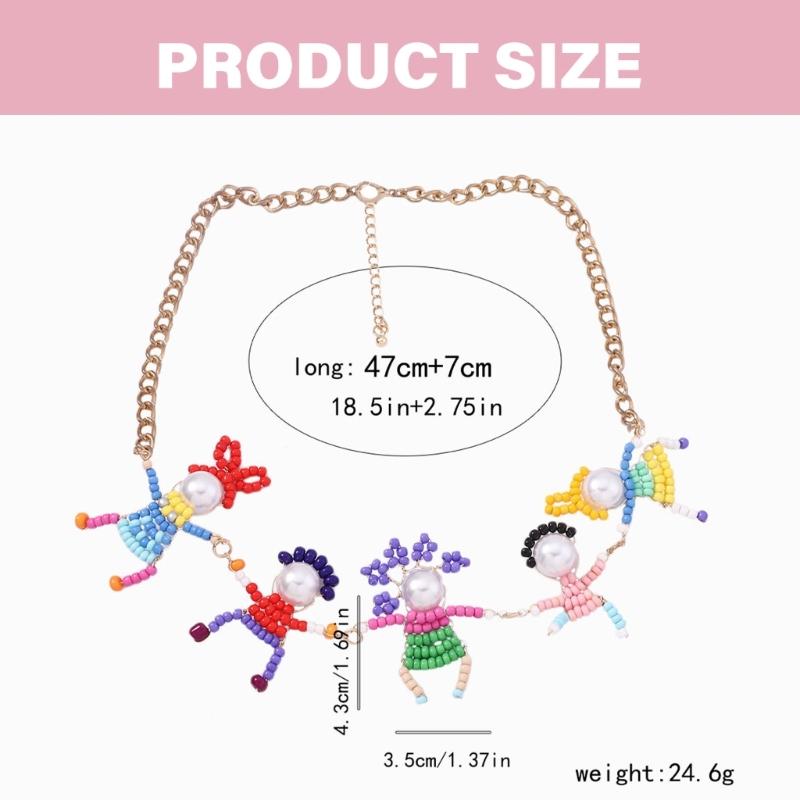 Cute 3D Figurine Charm Collar Necklace Playful 3D Human Necklace Pearls Neckchain Trend Clavicle Chain Accessory