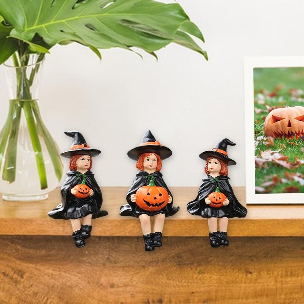 3pcs Resin Crafts Pumpkin Witch Figurine Cute Halloween Statue  Courtyard Flower Pot