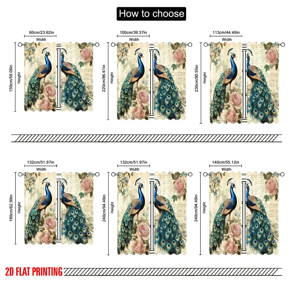 2Pcs,2D Plane Printing Light Filtering Curtains Peacock Elegance(3) Versatile Durable Polyester (Without Rod) Room Decor Ldeal