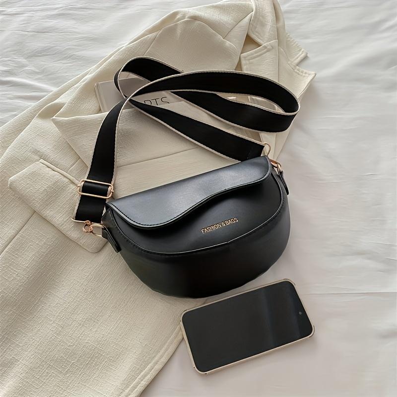 One Women's PU Fashion Saddle Bag Small Bag with Wide Shoulder Strap and Cover Closure Single Shoulder Crossbody Bag