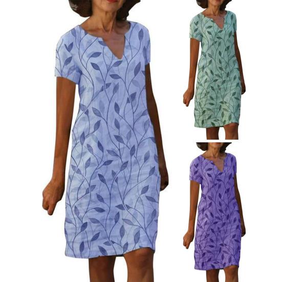 Women's Summer T Shirt Dress Casual Floral Print V Neck Short Sleeve Mini Dress Loose Beach Vacation Sundress