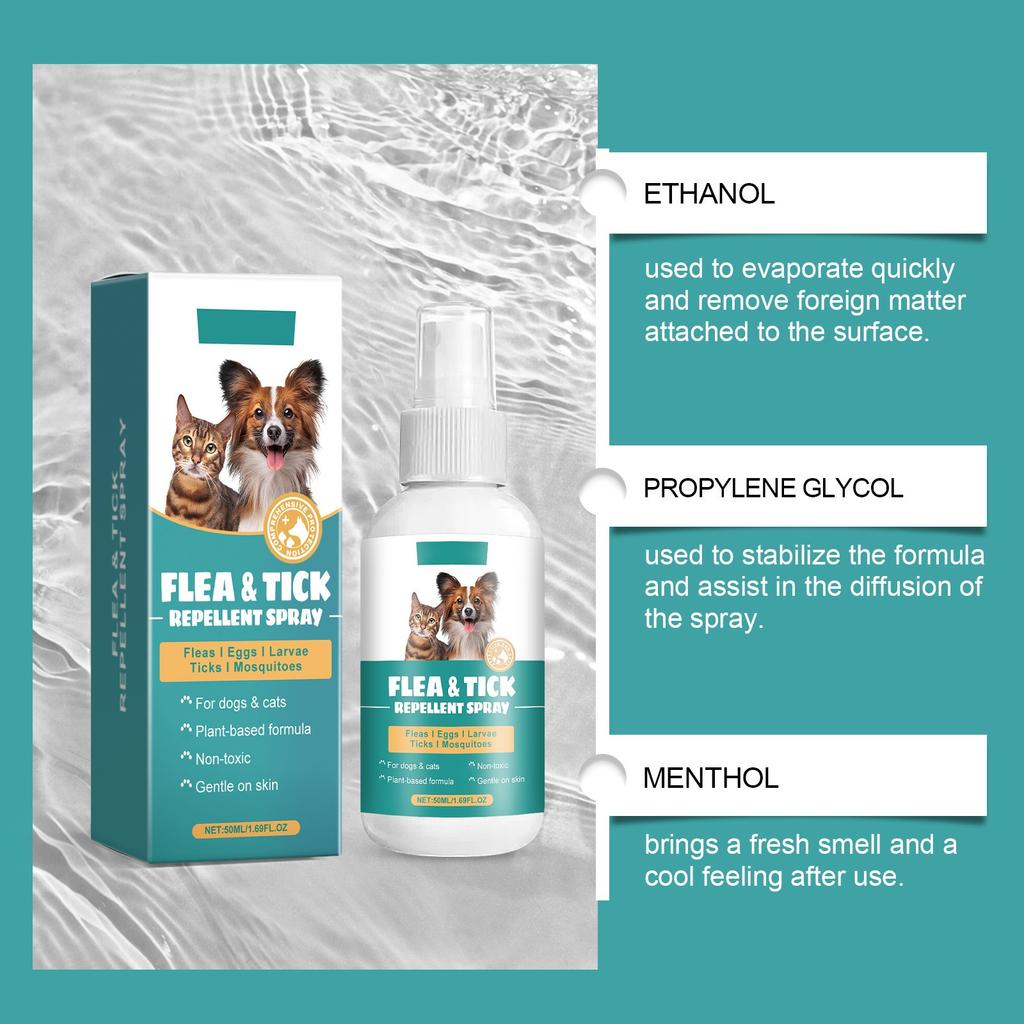 Fleas & Ticks Spray Deodorant Spray Pet Insect Spray Pet Health Mites, Fleas, Cats & Dogs,50ML