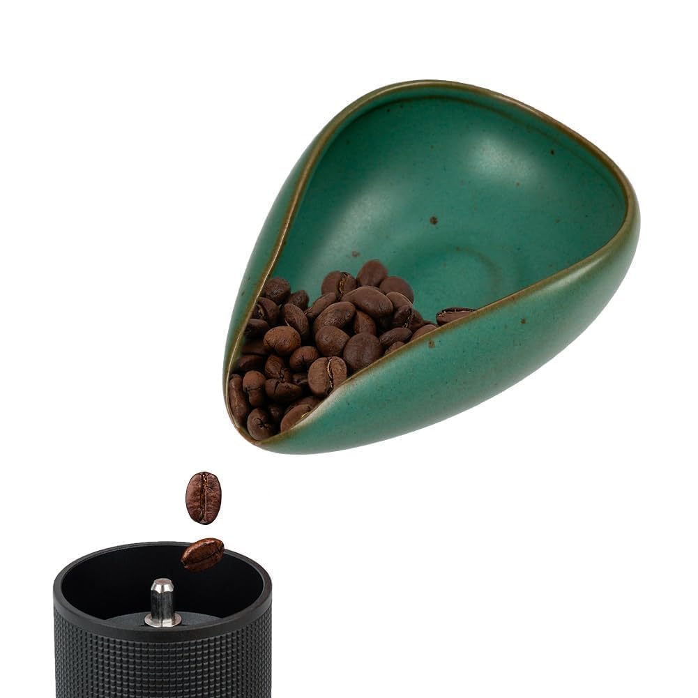 Watchget Coffee Bean Cup Ceramic Coffee Bean Measuring Cup Pottery Measuring Tray Coffee Powder Receiver Dark Green