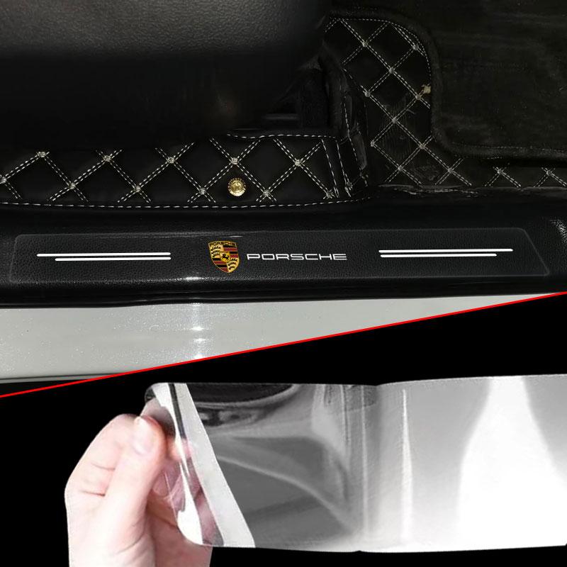 4Pcs Car Threshold Protector Transparent Decorative Badge 3D Sticker For Porsche 911 918Spyder 928 944 968 Boxster Cayenne Macan Panamera
