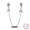 Real 925 Silver Stars & Moon Sunflower Safety Chains Spacer Beads Charms Fit Qikaola 925 Bracelets DIY Jewelry