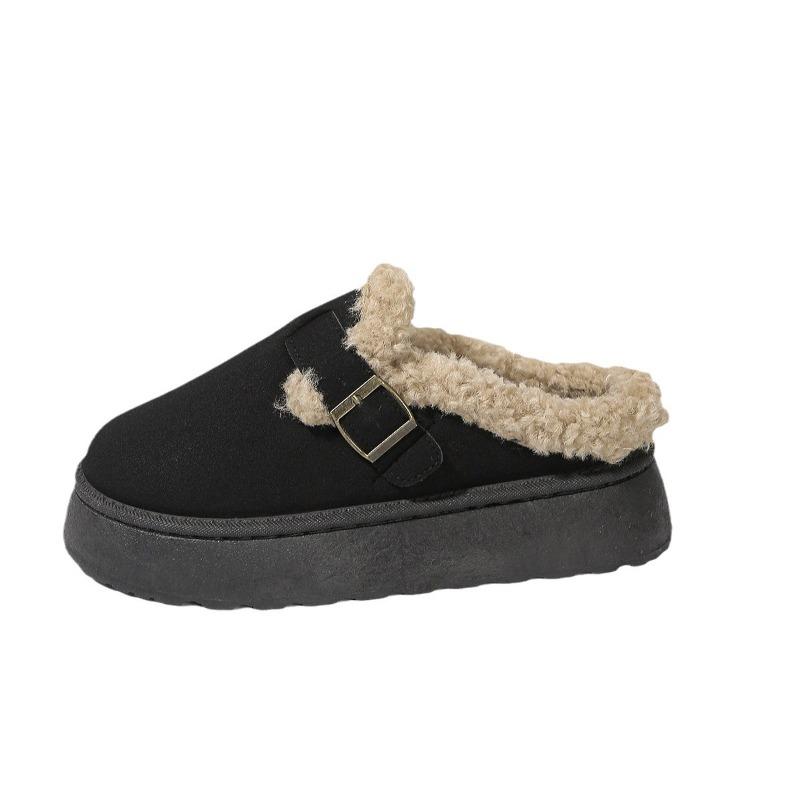 Autumn and winter new wool cotton shoes women's round head thick-soled plush lazy foot snow boots