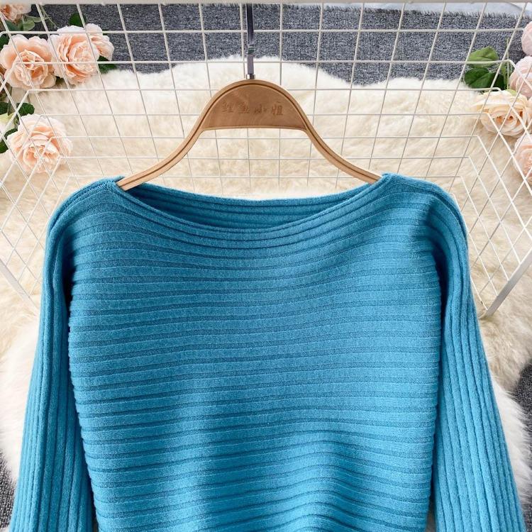 Women Autumn Winter Knit Set Slim Solid Color Two Piece All Match Crop Sweater Hip Dress For Ladies