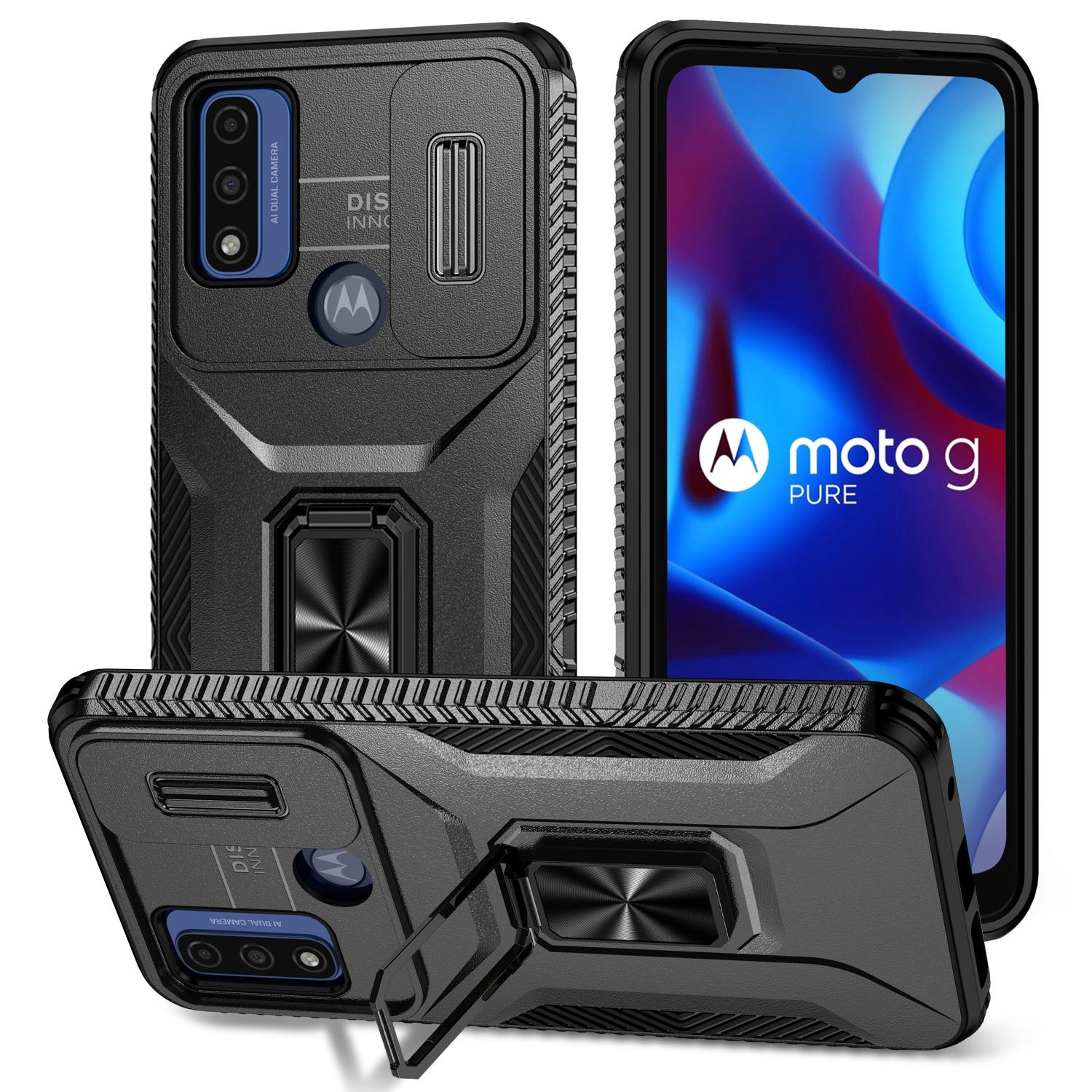 

For Motorola Moto G Play (2023) 4G/Moto G Power (2022)/G Pure Case Camshield Kickstand TPU+PC Phone Cover Black