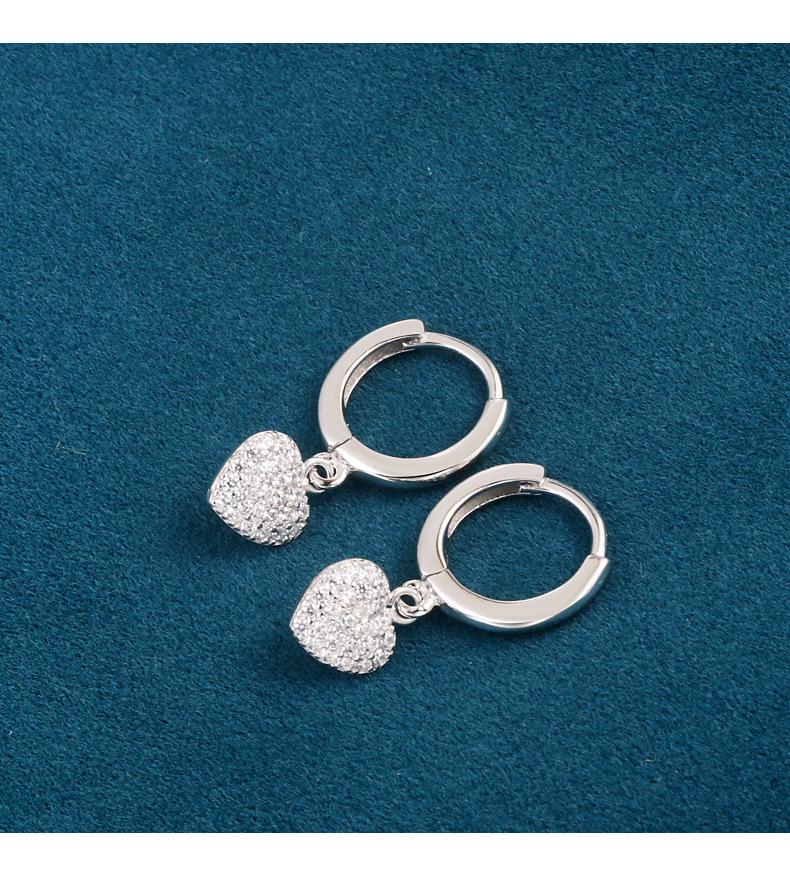 Korean Rhinestone Heart Ear Cuff 925 Sterling Silver Earrings for Women