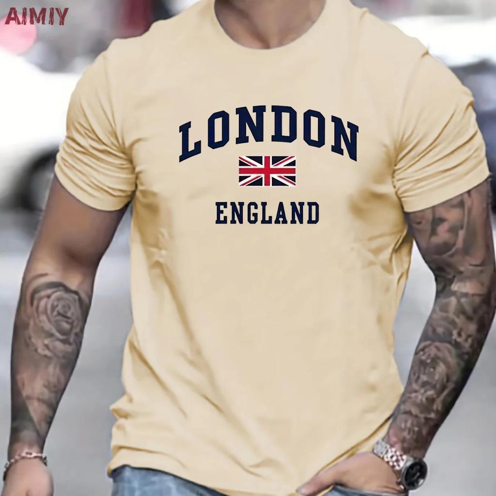 Cool Vintage tričko s potiskem vlajky Londýna Anglie UK - Světle šedé pánské bavlněné tričko s krátkým rukávem pro letní městské streetové oblečení